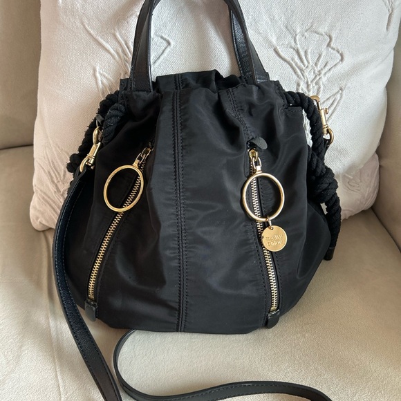 See By Chloe Flo Black Nylon Mini Bag crossbody tote handbag with Gold Accents - Picture 1 of 11